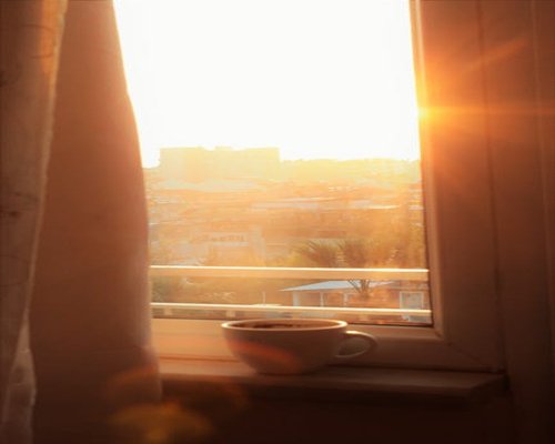 Morning coffee and soft sunlight through a window